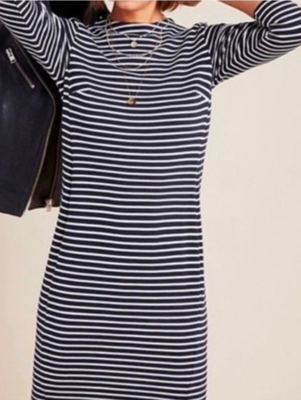 Anthropologie Seen Worn Kept Mockneck Dress Navy White Stripes Mod Mini Womens 6